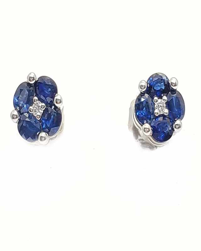 18K White Gold Sapphire and Diamond Stud Earrings
